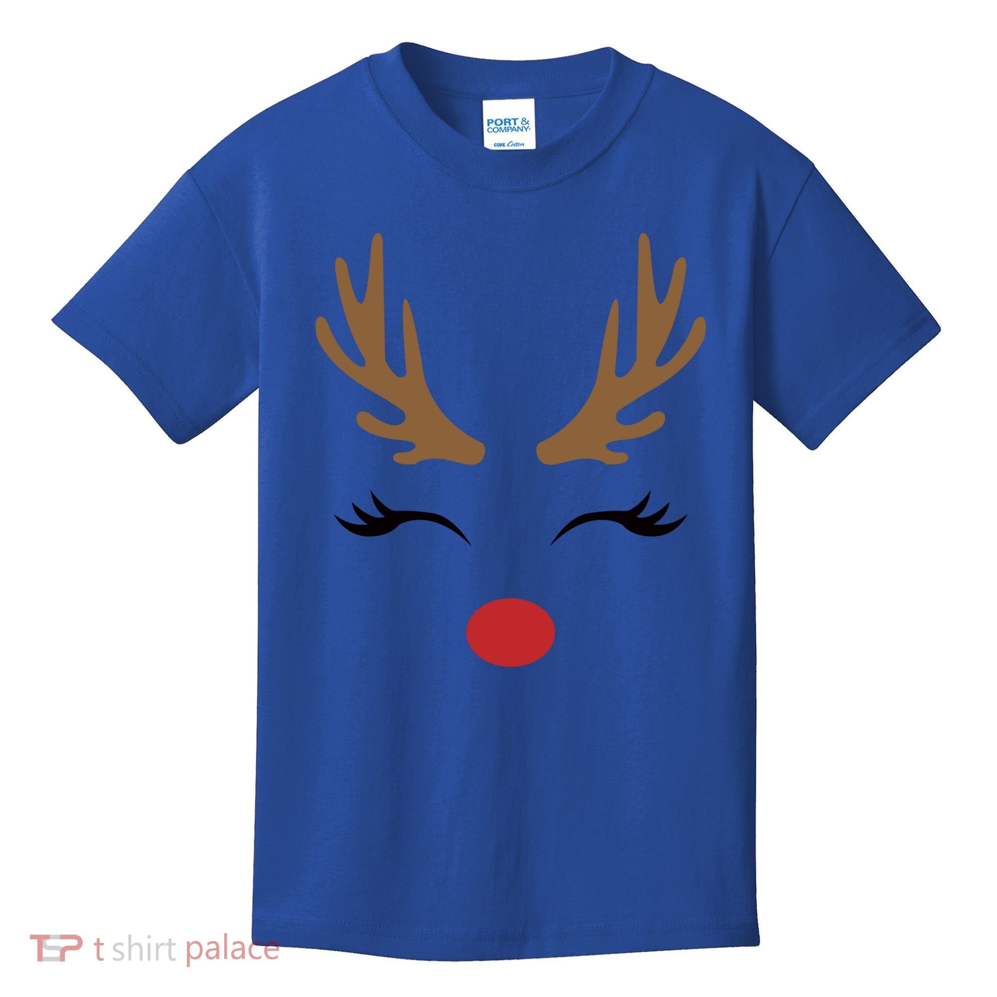Cute Lady Reindeer Face With Eyelashes And Antlers Gift Novelty Gift Kids T-Shirt