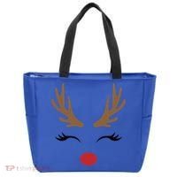 Cute Lady Reindeer Face With Eyelashes And Antlers Gift Novelty Gift Tote Bag thumb 0