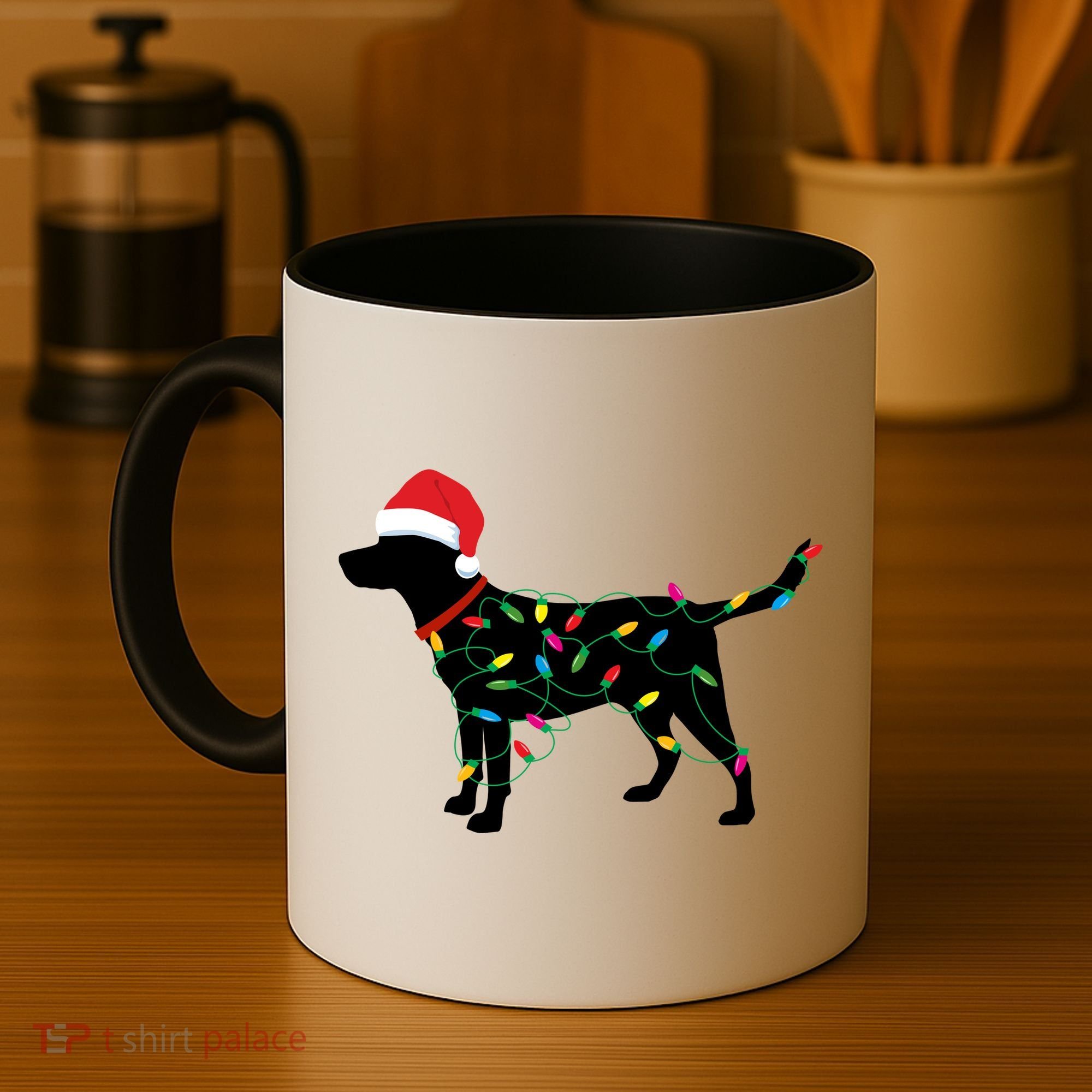 Christmas Labrador Retriever In Santa Hat Xmas Lights Funny Gift Coffee Mug