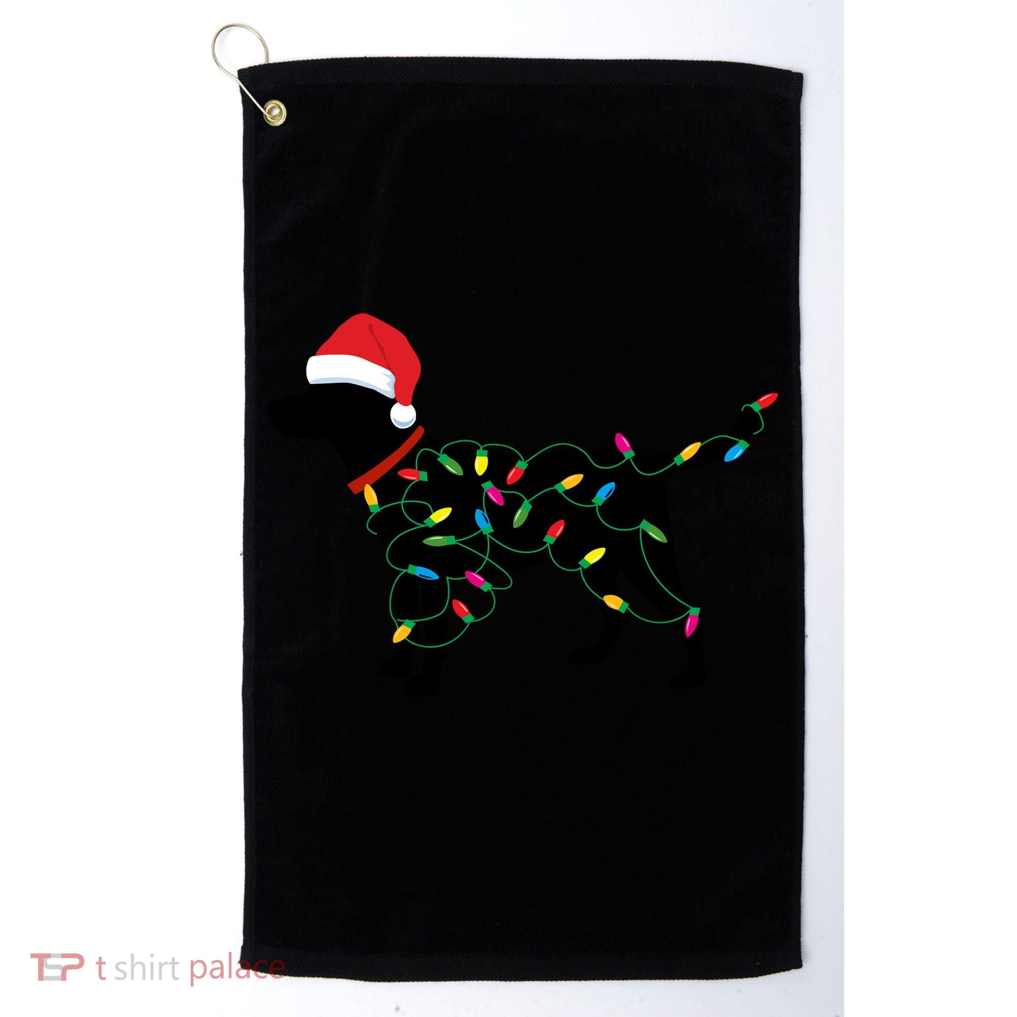 Christmas Labrador Retriever In Santa Hat Xmas Lights Funny Gift Golf Towel