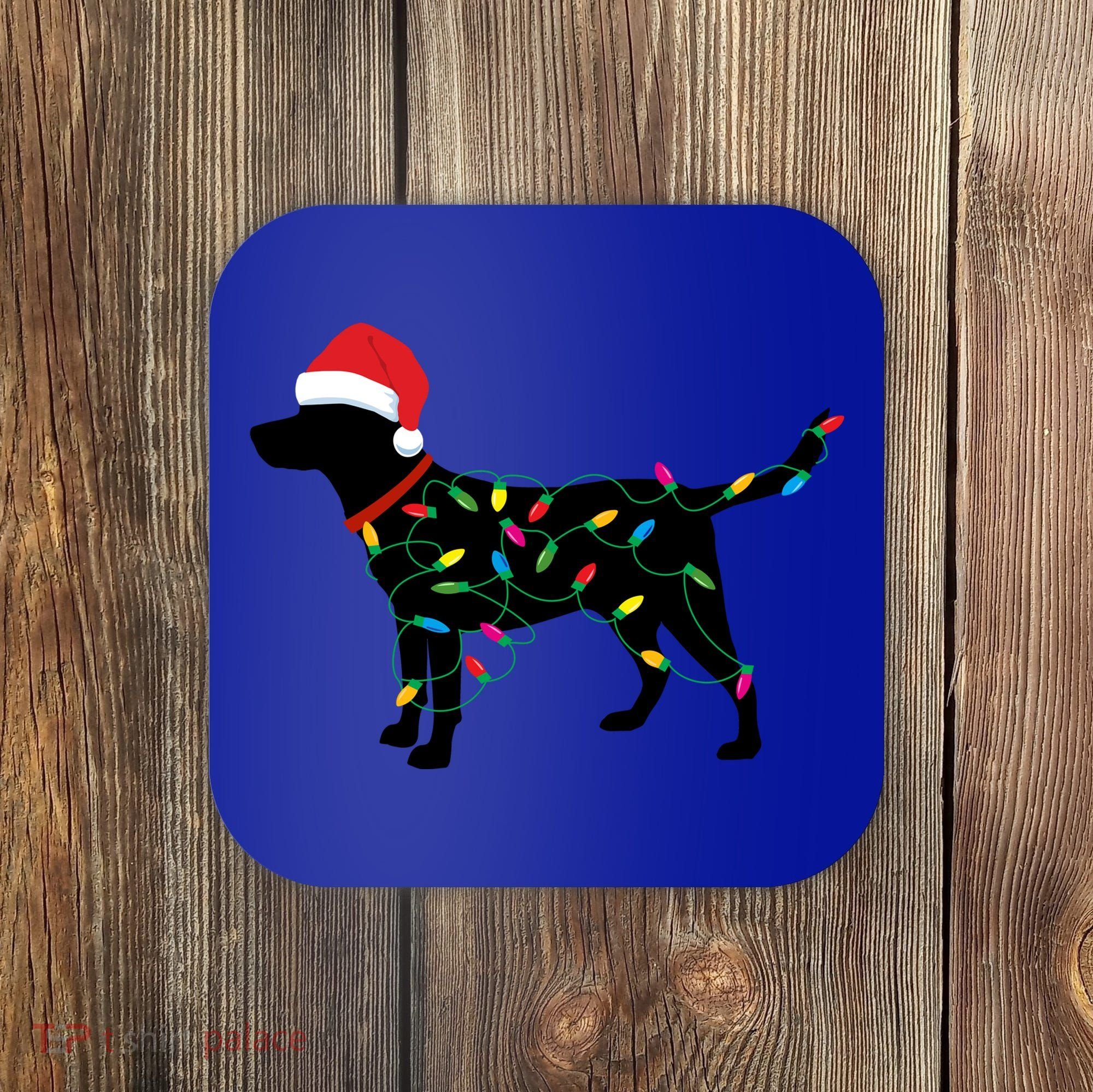 Christmas Labrador Retriever In Santa Hat Xmas Lights Funny Gift Coaster