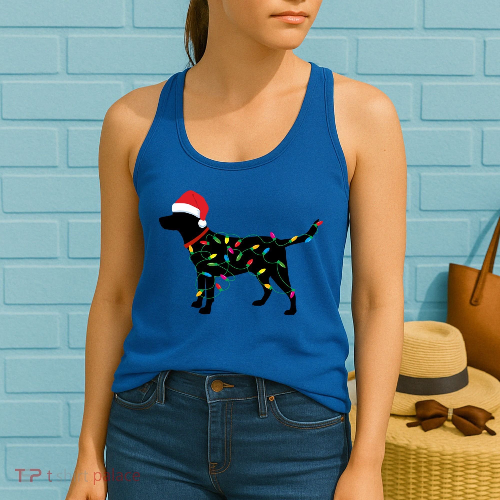 Christmas Labrador Retriever In Santa Hat Xmas Lights Funny Gift Women's Tank Top