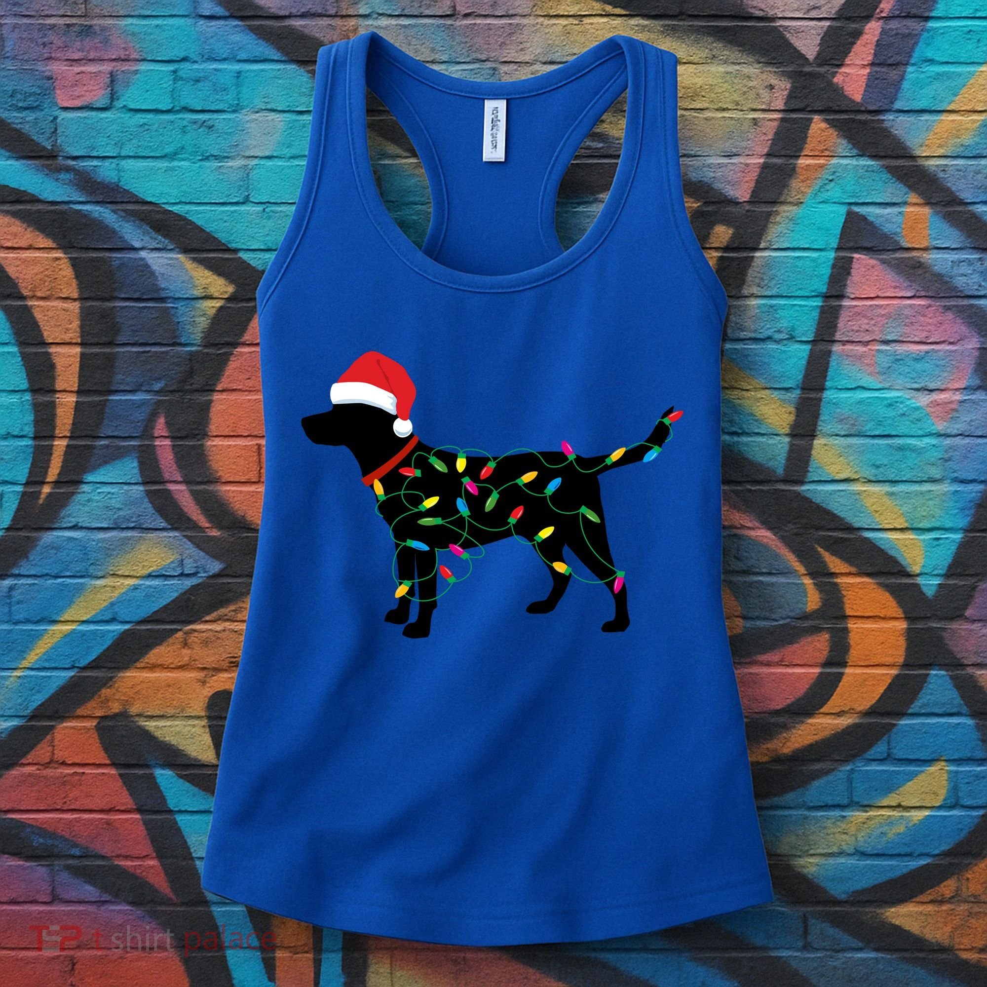 Christmas Labrador Retriever In Santa Hat Xmas Lights Funny Gift Women's Tank Top