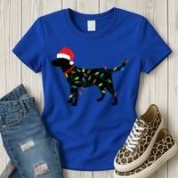 Christmas Labrador Retriever In Santa Hat Xmas Lights Funny Gift Women's T-Shirt thumb 3