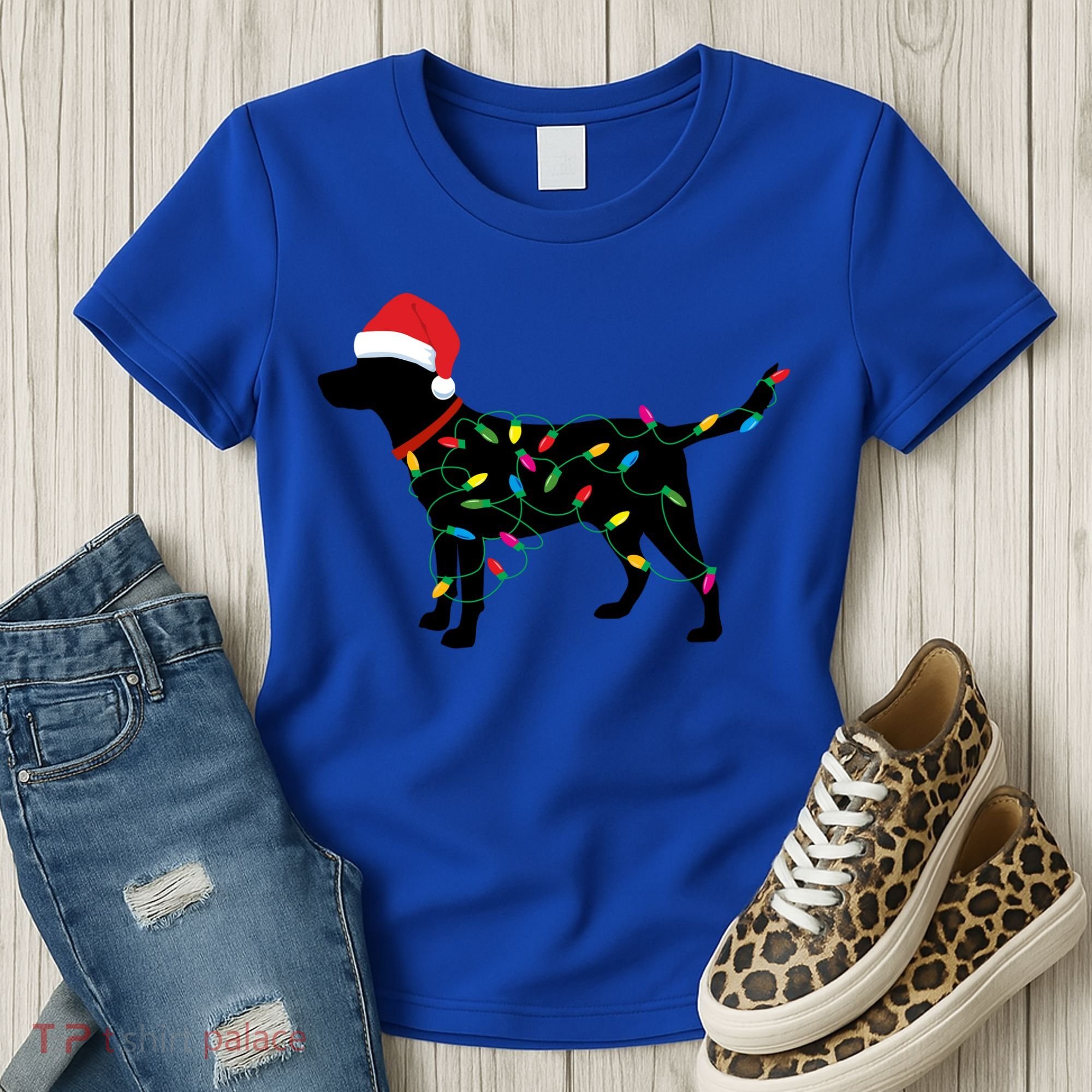 Christmas Labrador Retriever In Santa Hat Xmas Lights Funny Gift Women's T-Shirt