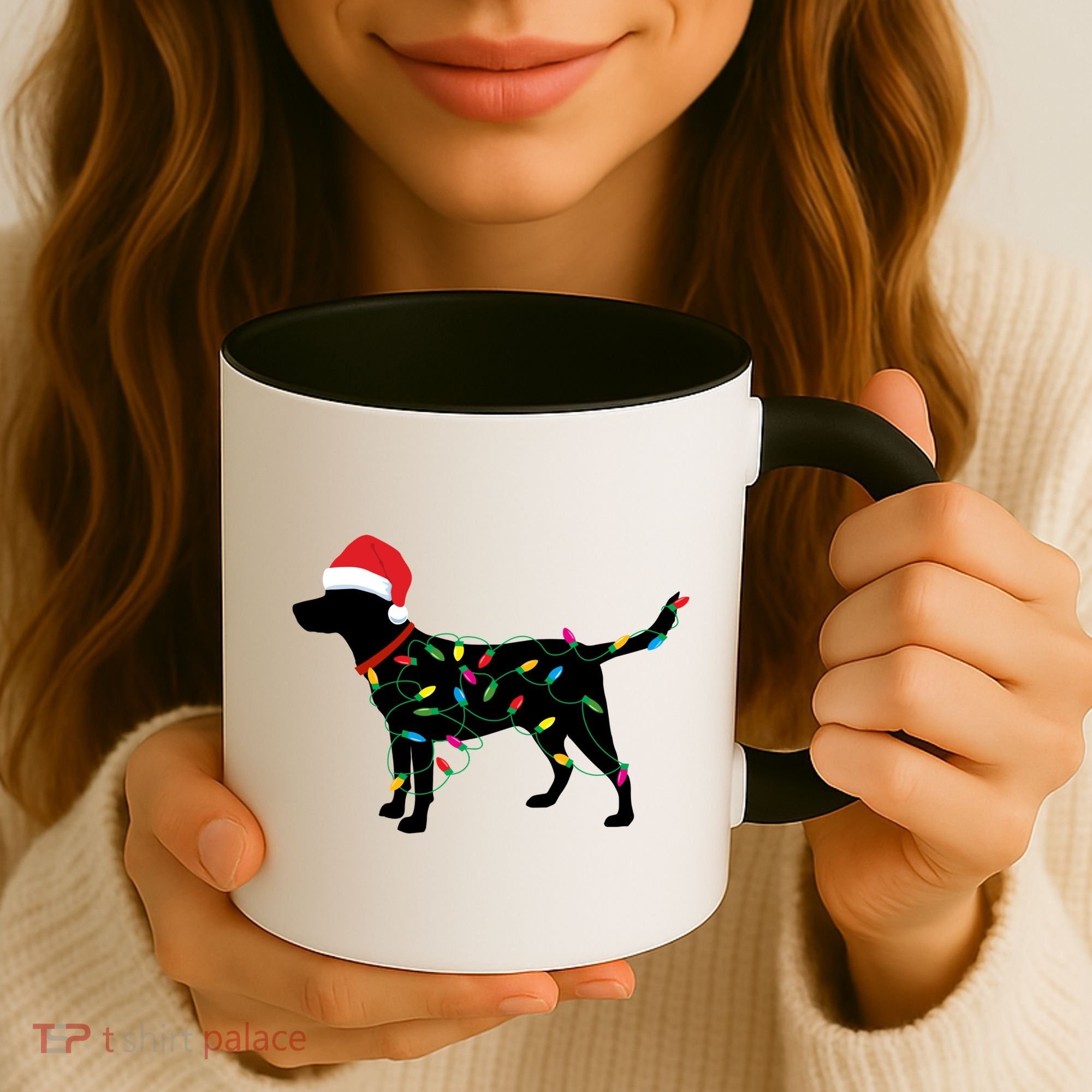 Christmas Labrador Retriever In Santa Hat Christmas Lights Holiday Dog Gift Sant Coffee Mug