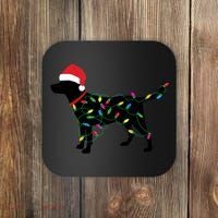Christmas Labrador Retriever In Santa Hat Christmas Lights Holiday Dog Gift Sant Coaster thumb 0