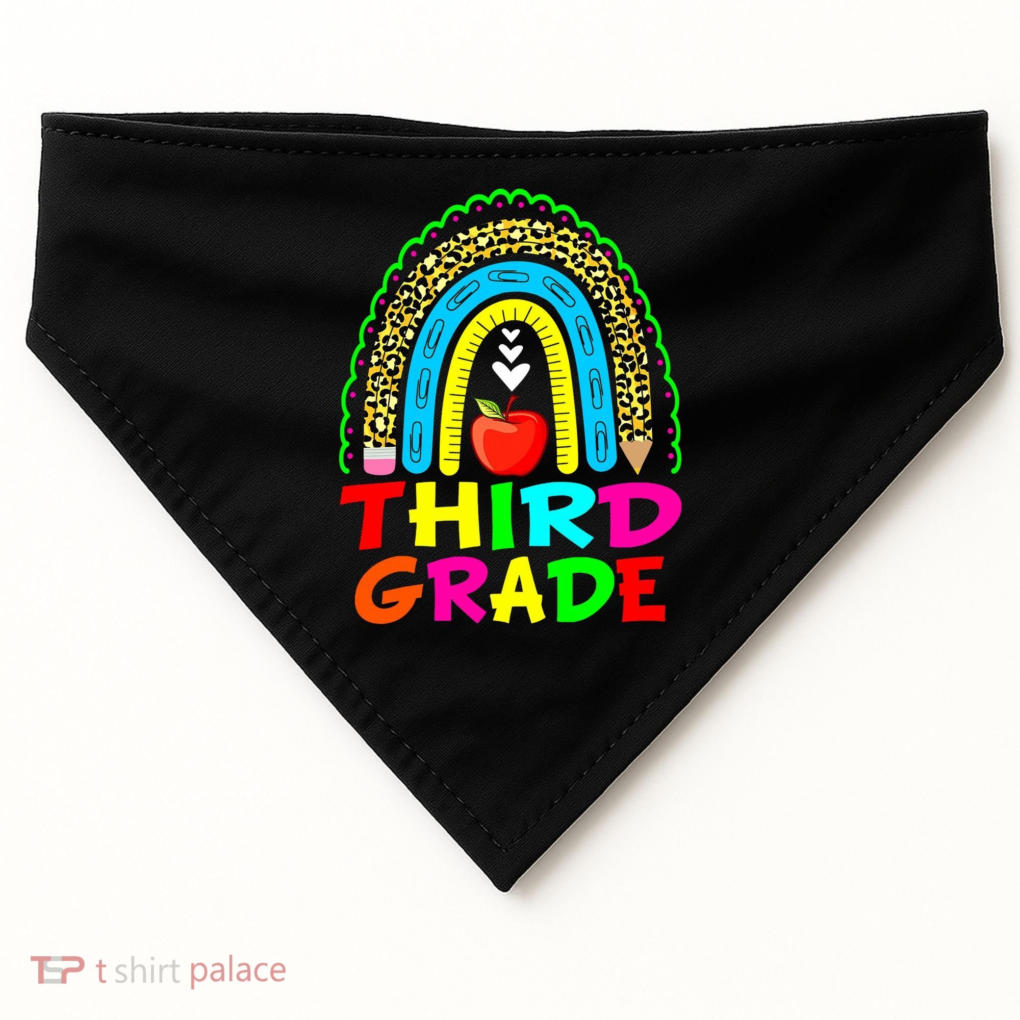 Cute Leopard Rainbow Funny Third Grade Teacher USA-Made Doggie Bandana
