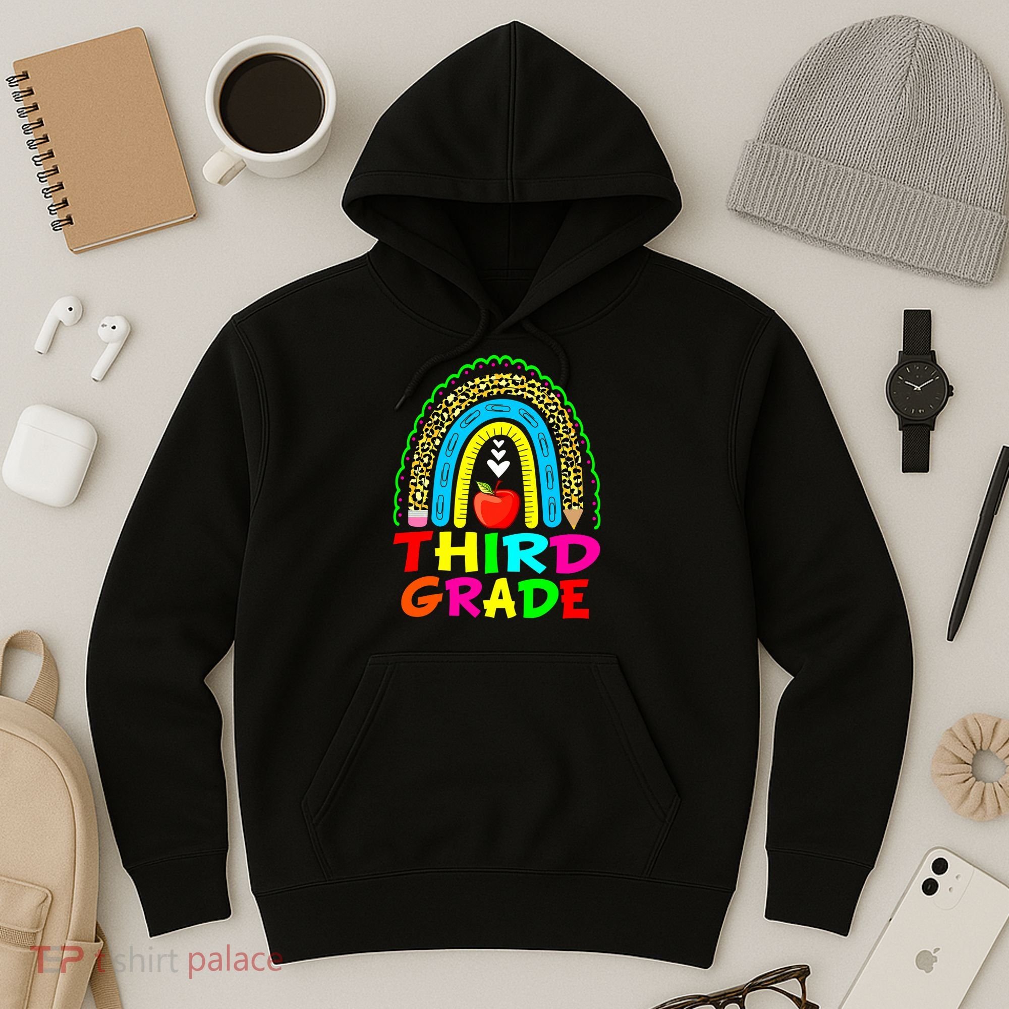 Cute Leopard Rainbow Funny Third Grade Teacher Hoodie