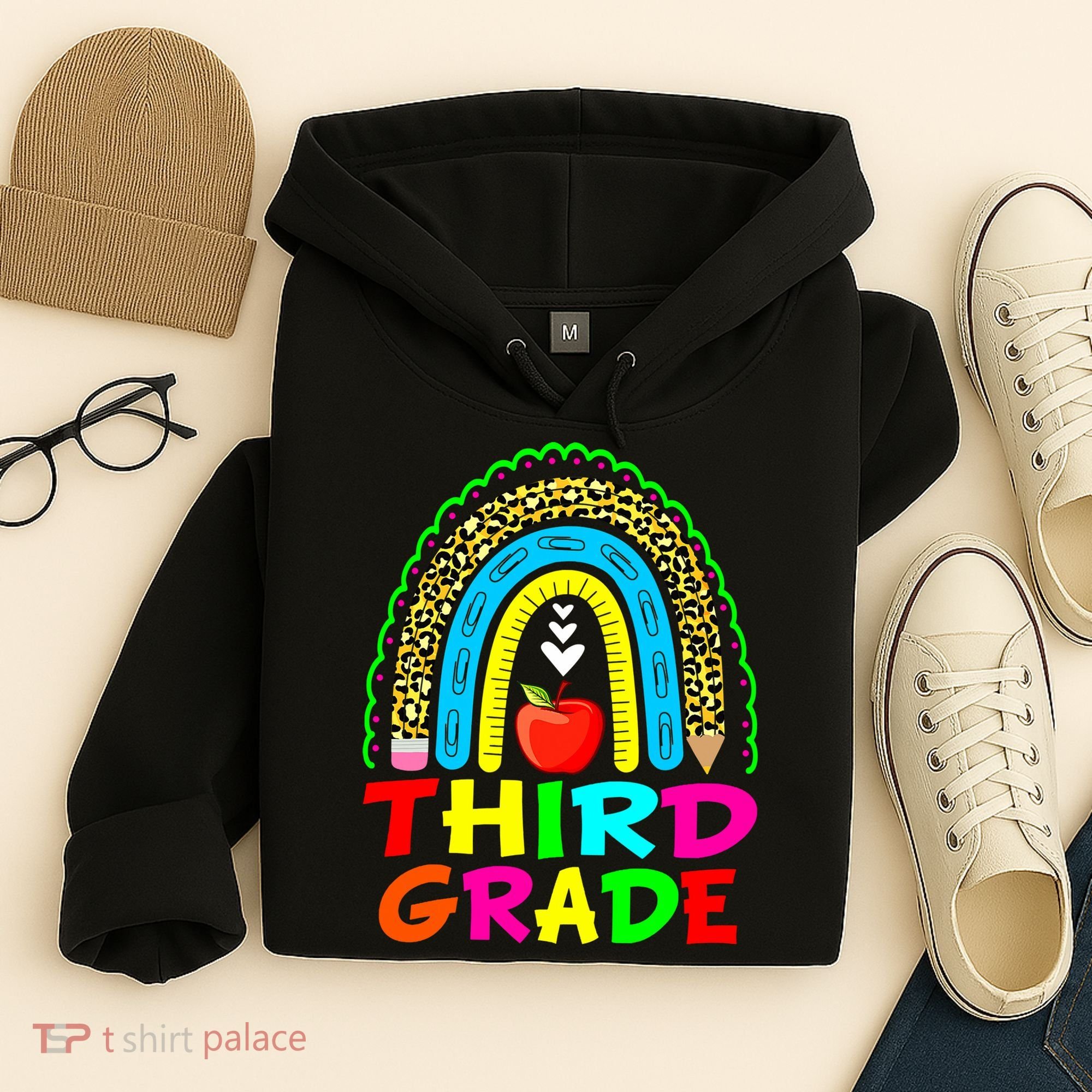Cute Leopard Rainbow Funny Third Grade Teacher Hoodie