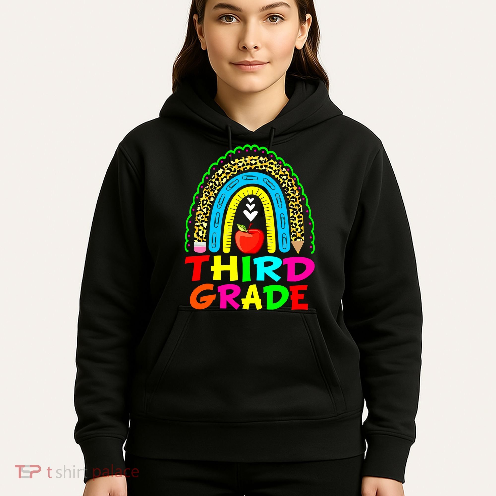Cute Leopard Rainbow Funny Third Grade Teacher Hoodie