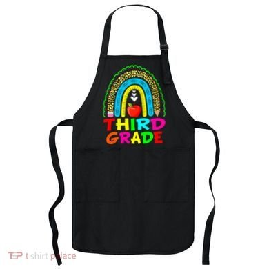 Cute Leopard Rainbow Funny Third Grade Teacher Apron