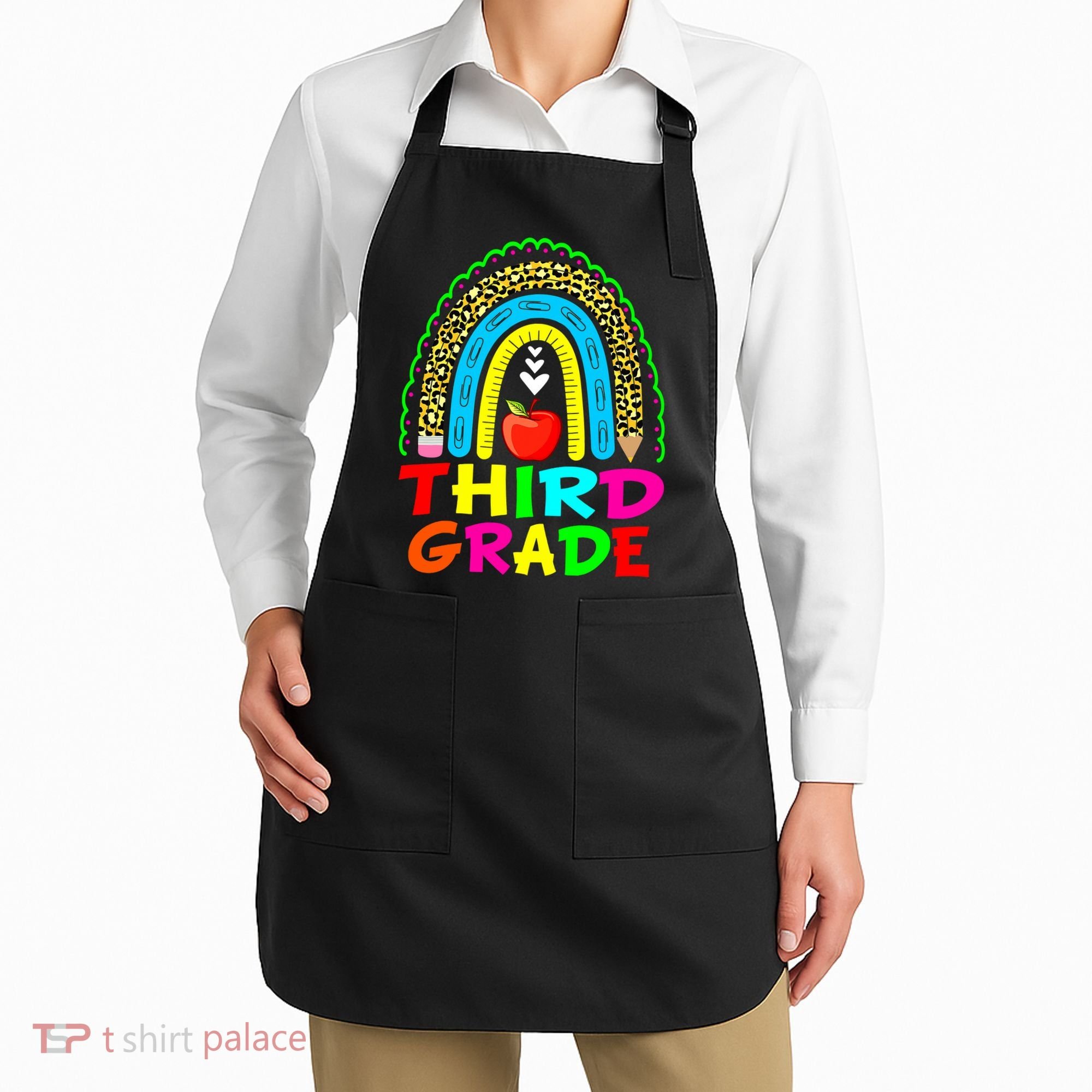 Cute Leopard Rainbow Funny Third Grade Teacher Apron