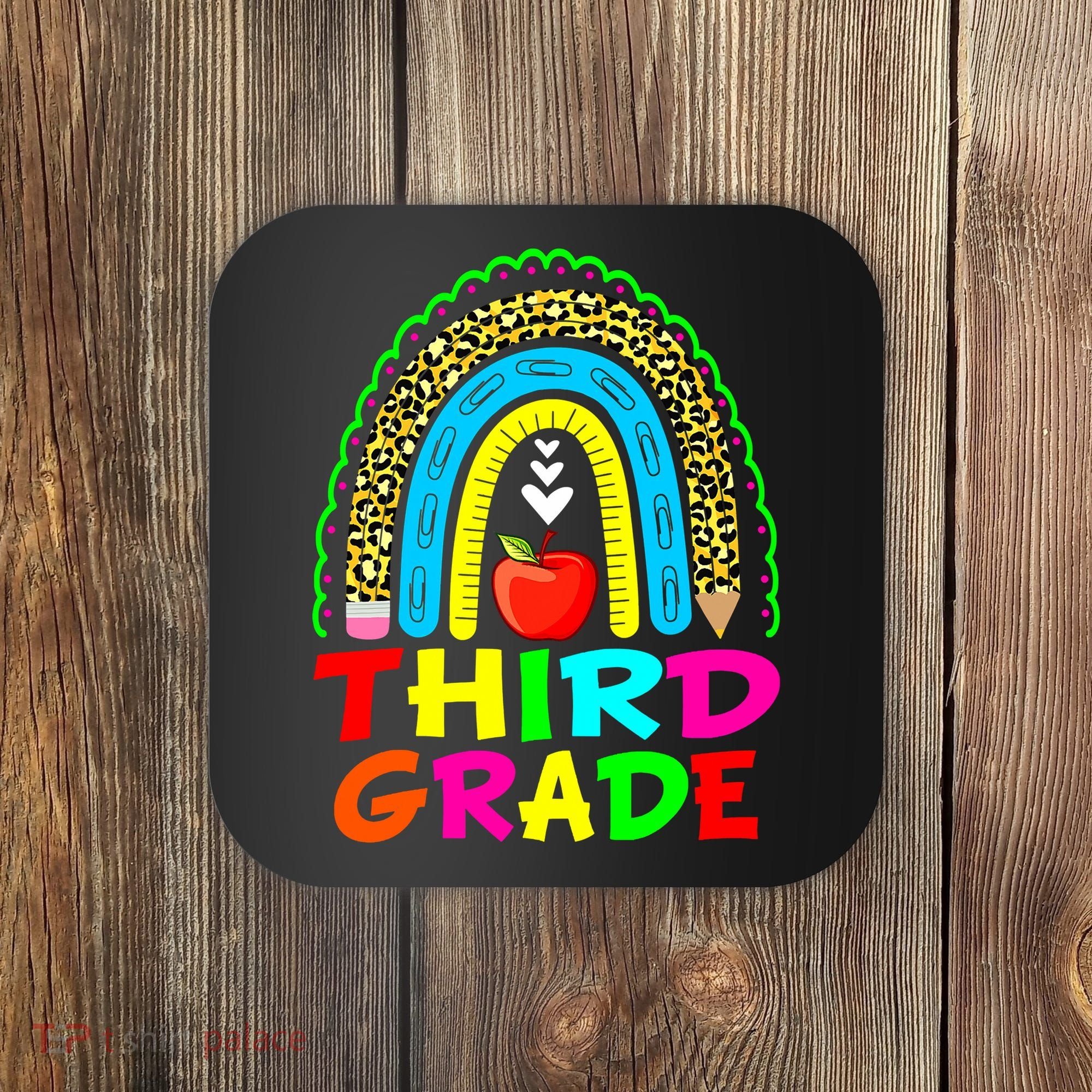 Cute Leopard Rainbow Funny Third Grade Teacher Coaster