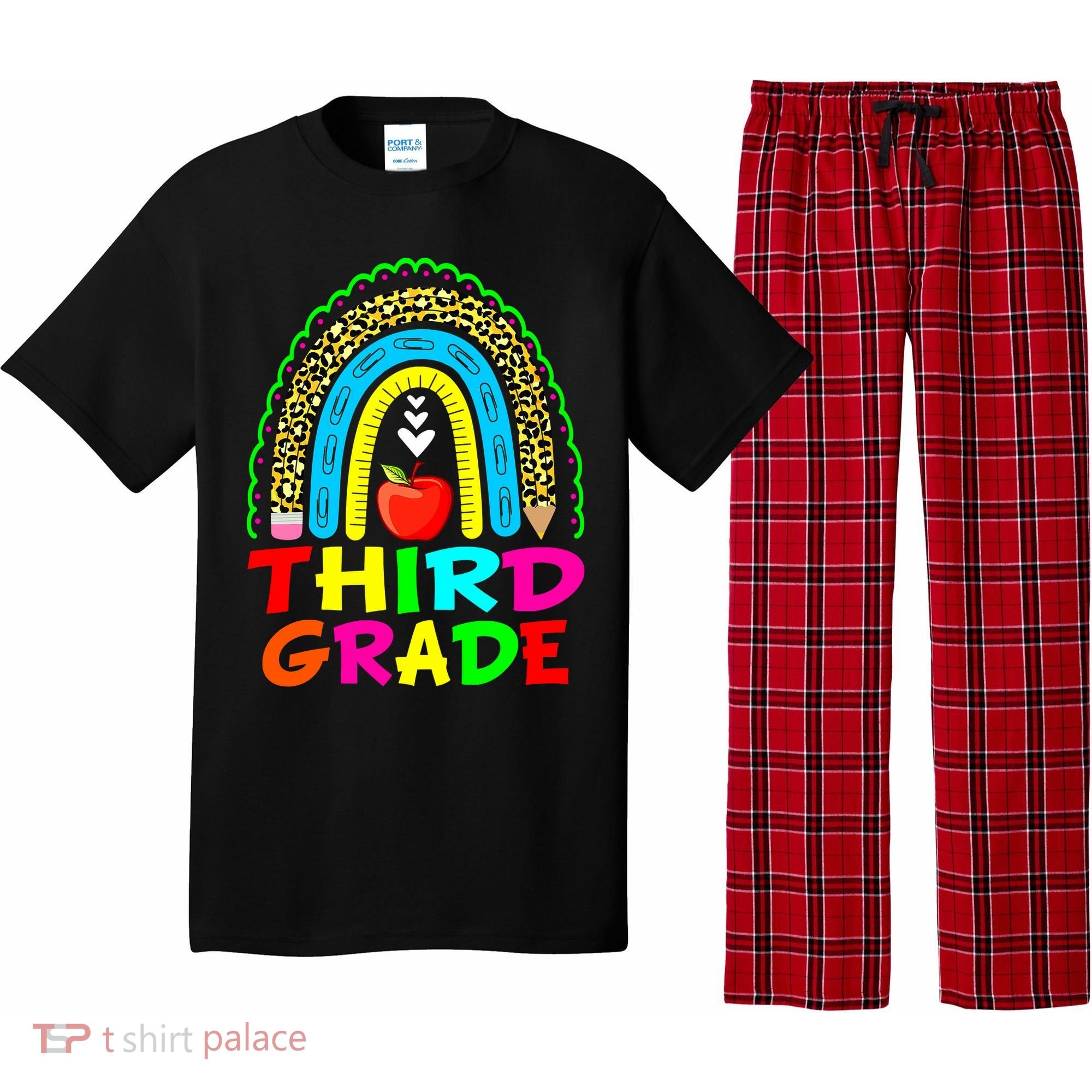 Cute Leopard Rainbow Funny Third Grade Teacher Pajama Set