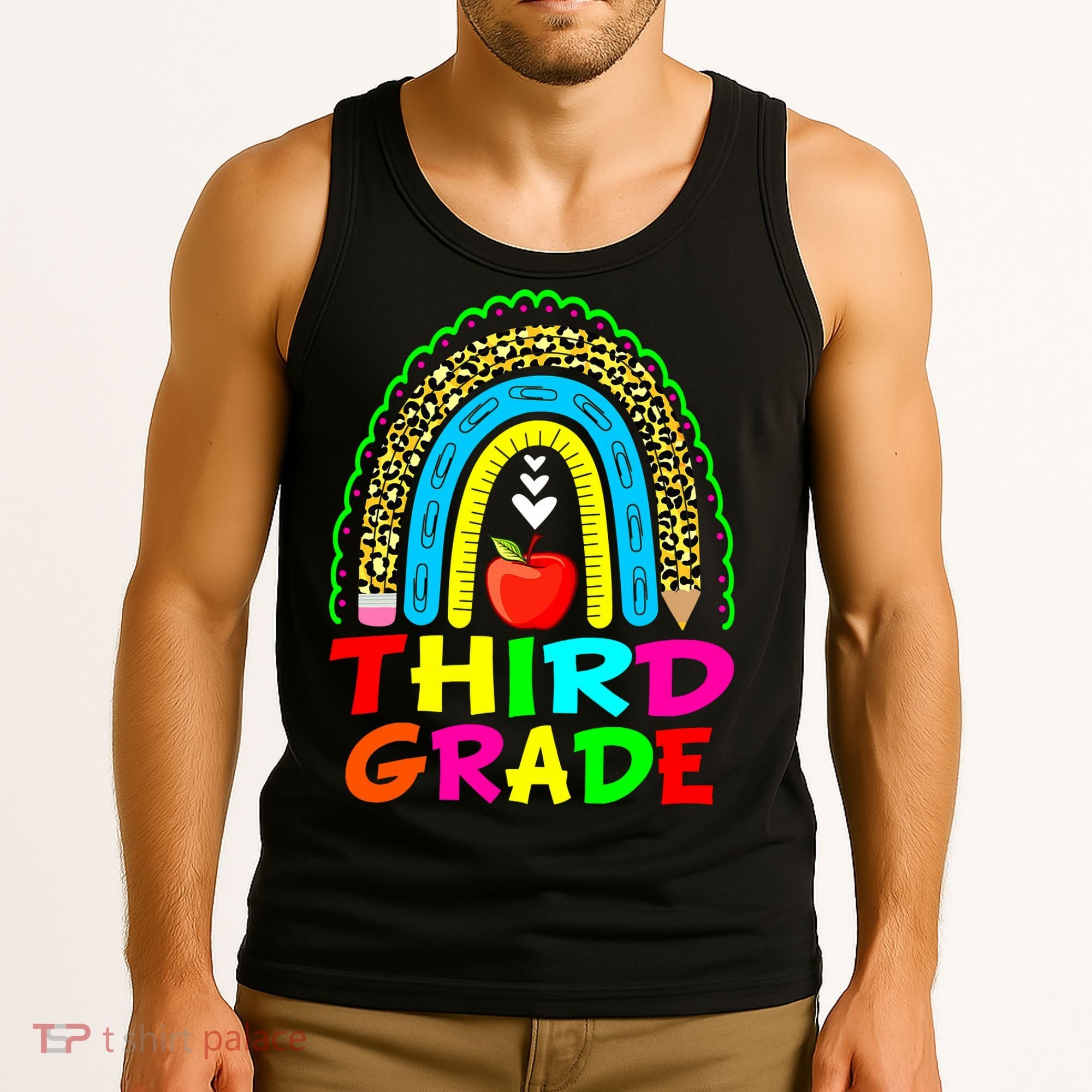 Cute Leopard Rainbow Funny Third Grade Teacher Tank Top