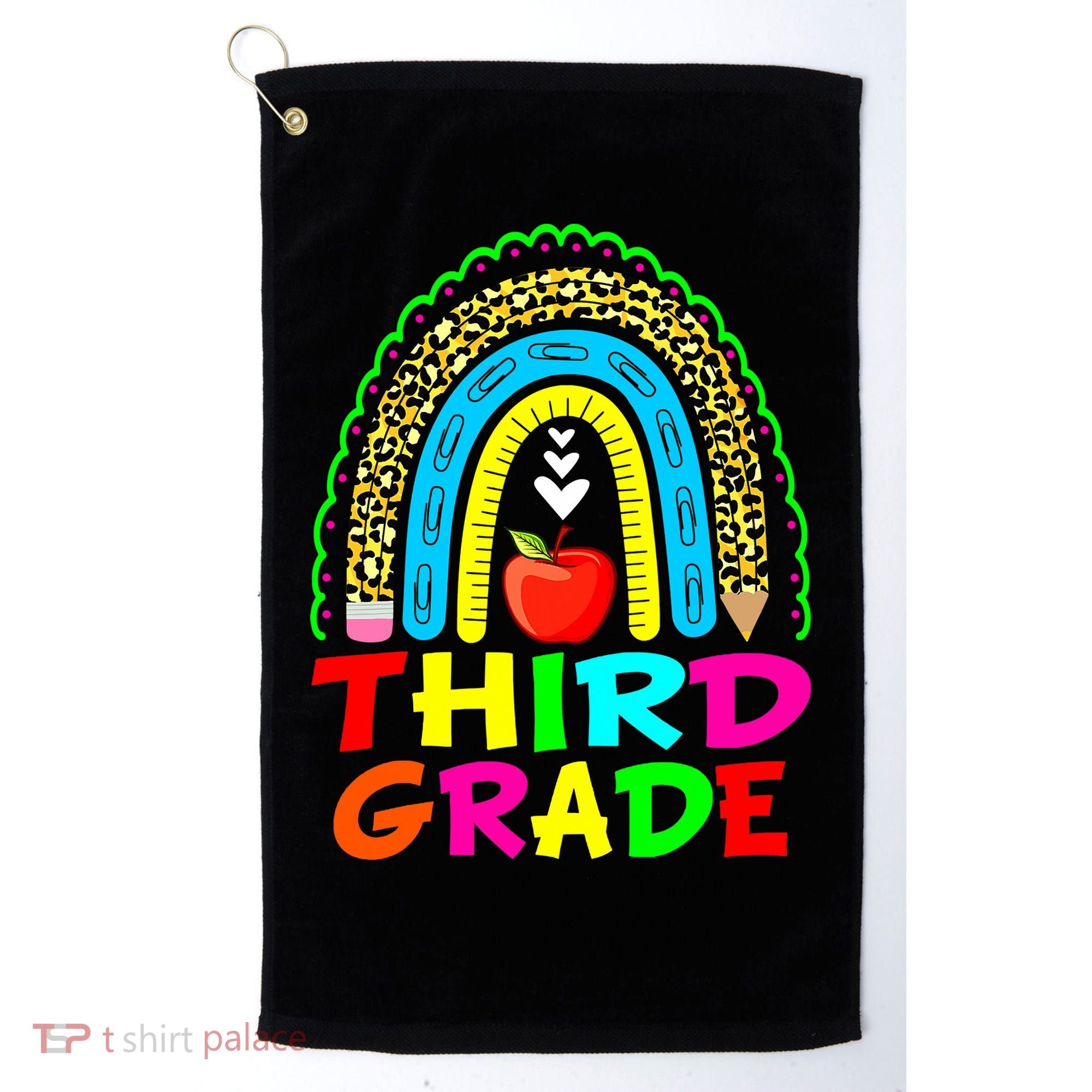 Cute Leopard Rainbow Funny Third Grade Teacher Golf Towel
