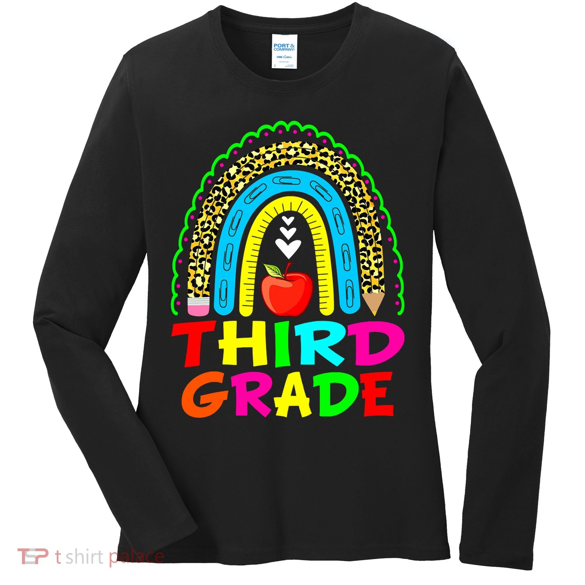Cute Leopard Rainbow Funny Third Grade Teacher Women's Long Sleeve Shirt