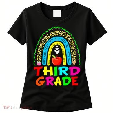 Cute Leopard Rainbow Funny Third Grade Teacher Women's T-Shirt