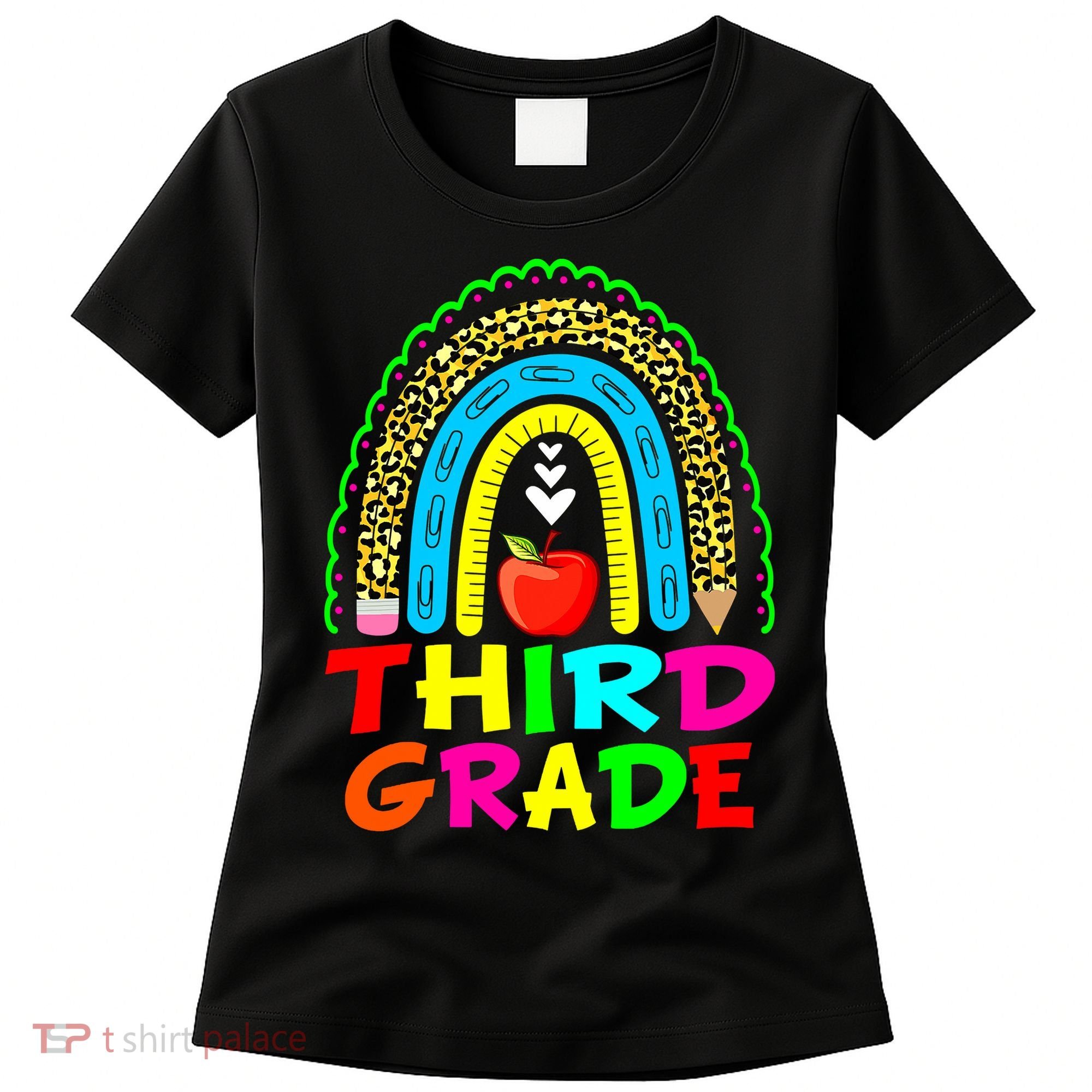 Cute Leopard Rainbow Funny Third Grade Teacher Women's T-Shirt