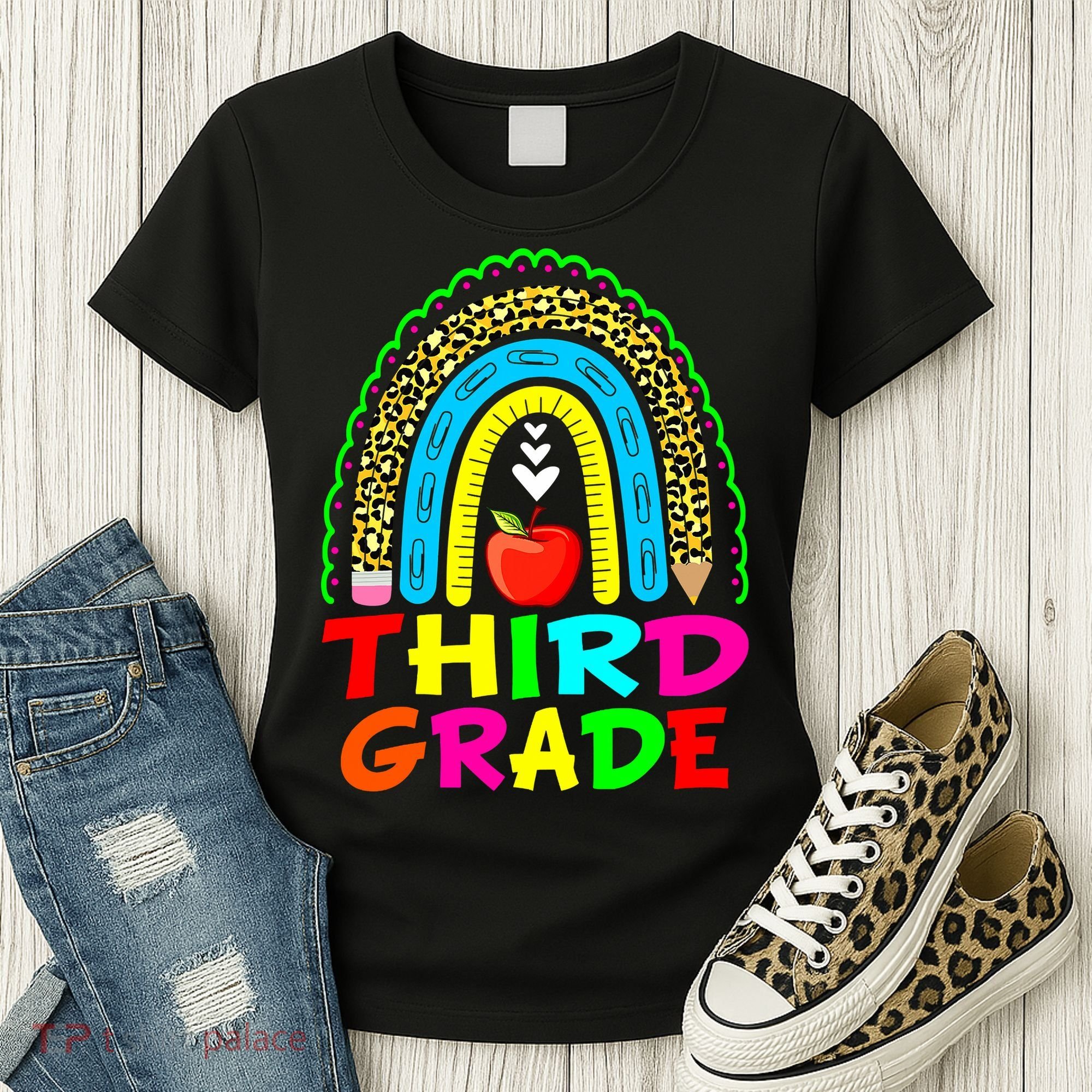 Cute Leopard Rainbow Funny Third Grade Teacher Women's T-Shirt