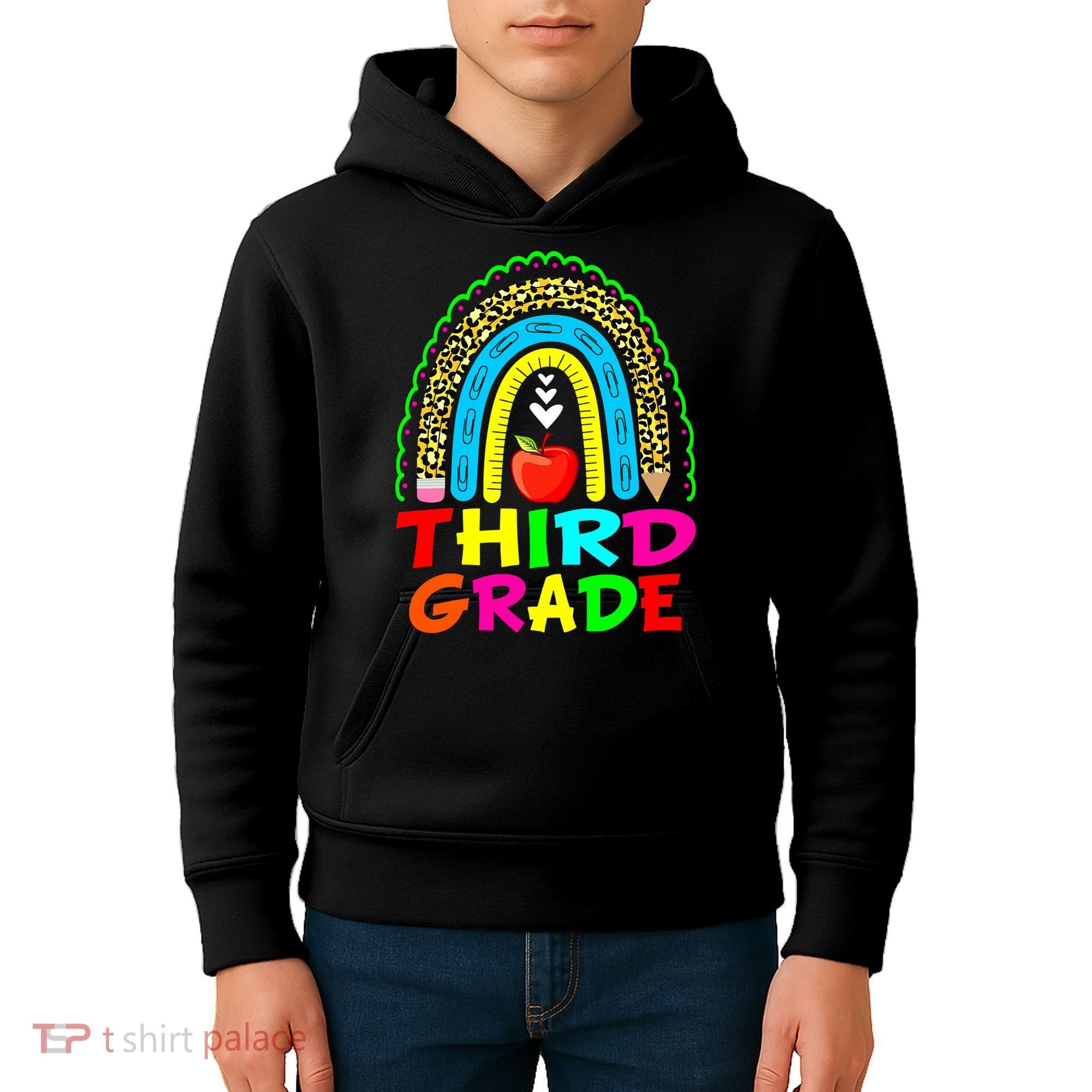 Cute Leopard Rainbow Funny Third Grade Teacher Kids Hoodie