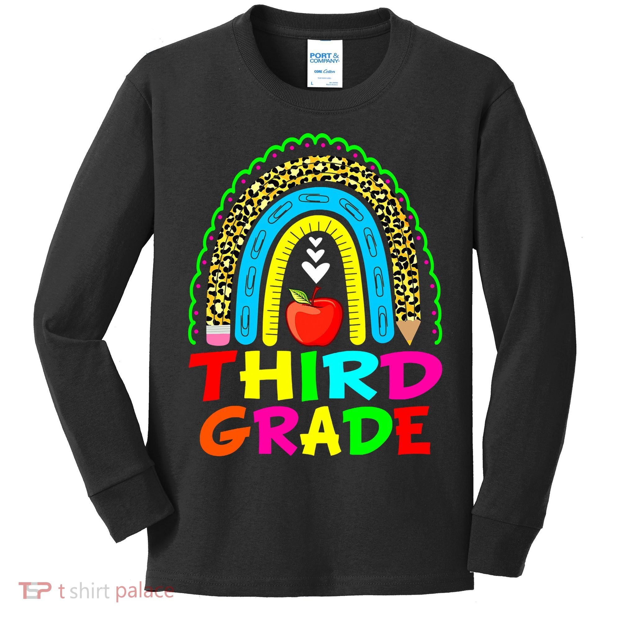 Cute Leopard Rainbow Funny Third Grade Teacher Kids Long Sleeve Shirt