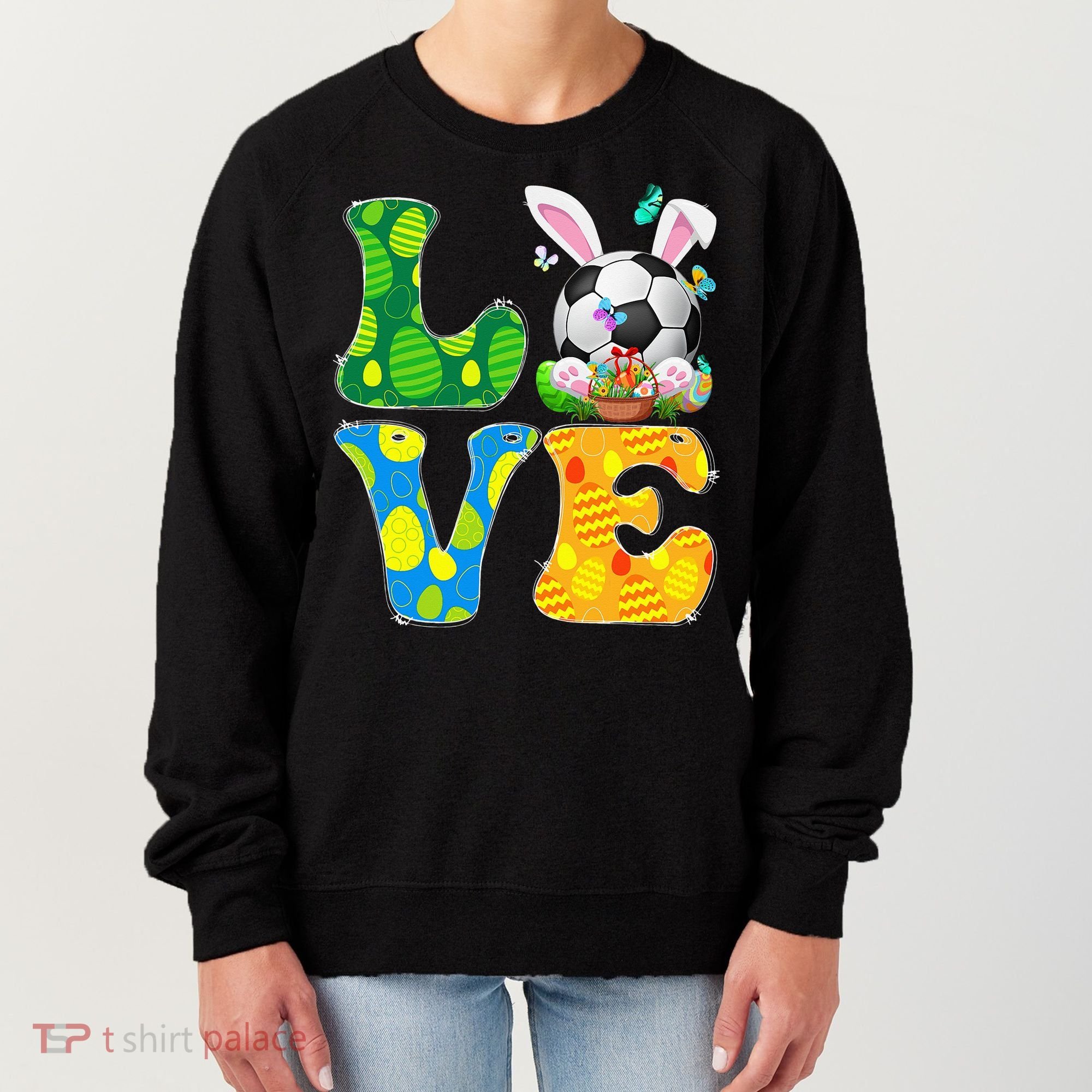Cute Love Soccer Ball With Bunny Ears Easter Day Women's Sweatshirt