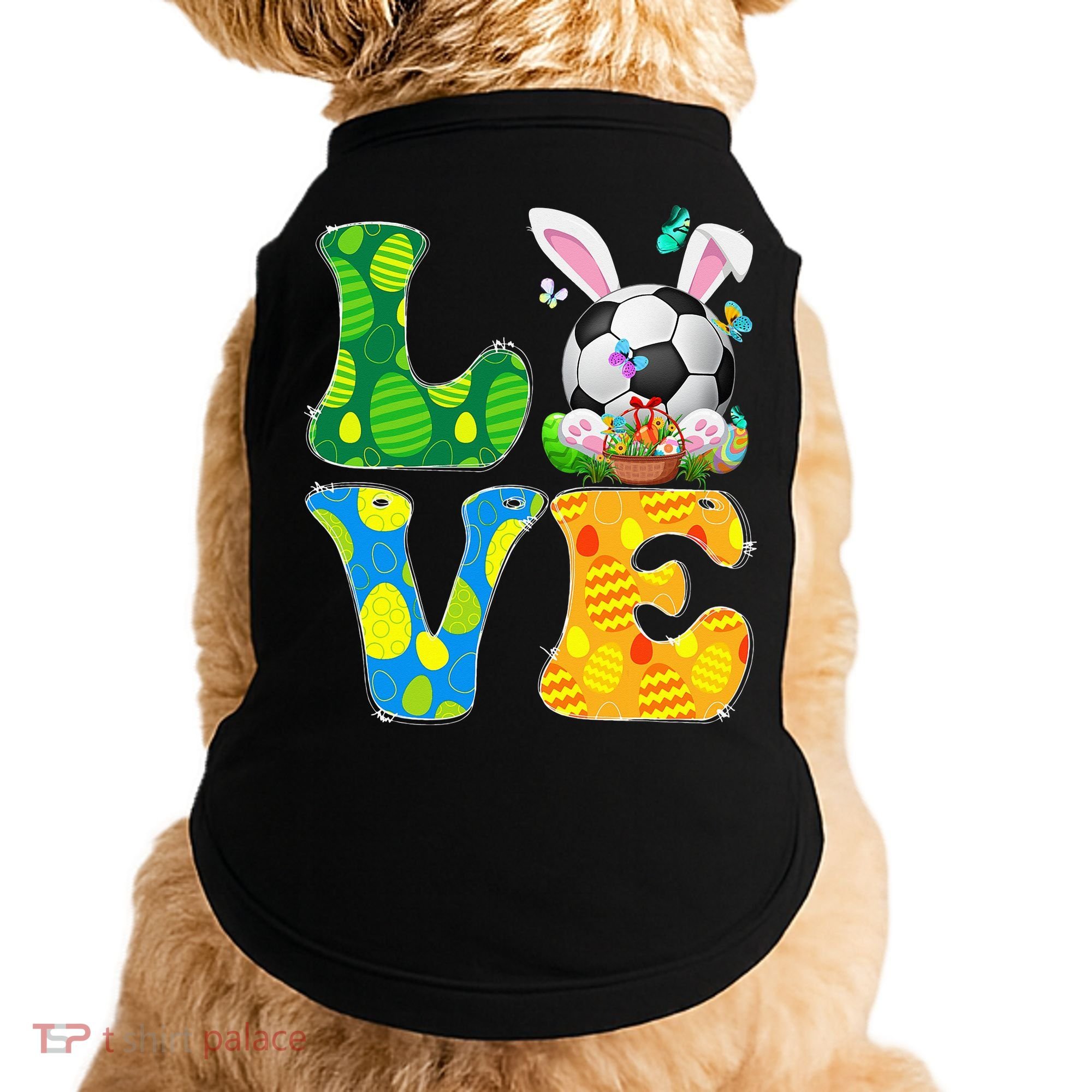 Cute Love Soccer Ball With Bunny Ears Easter Day Doggie Tank