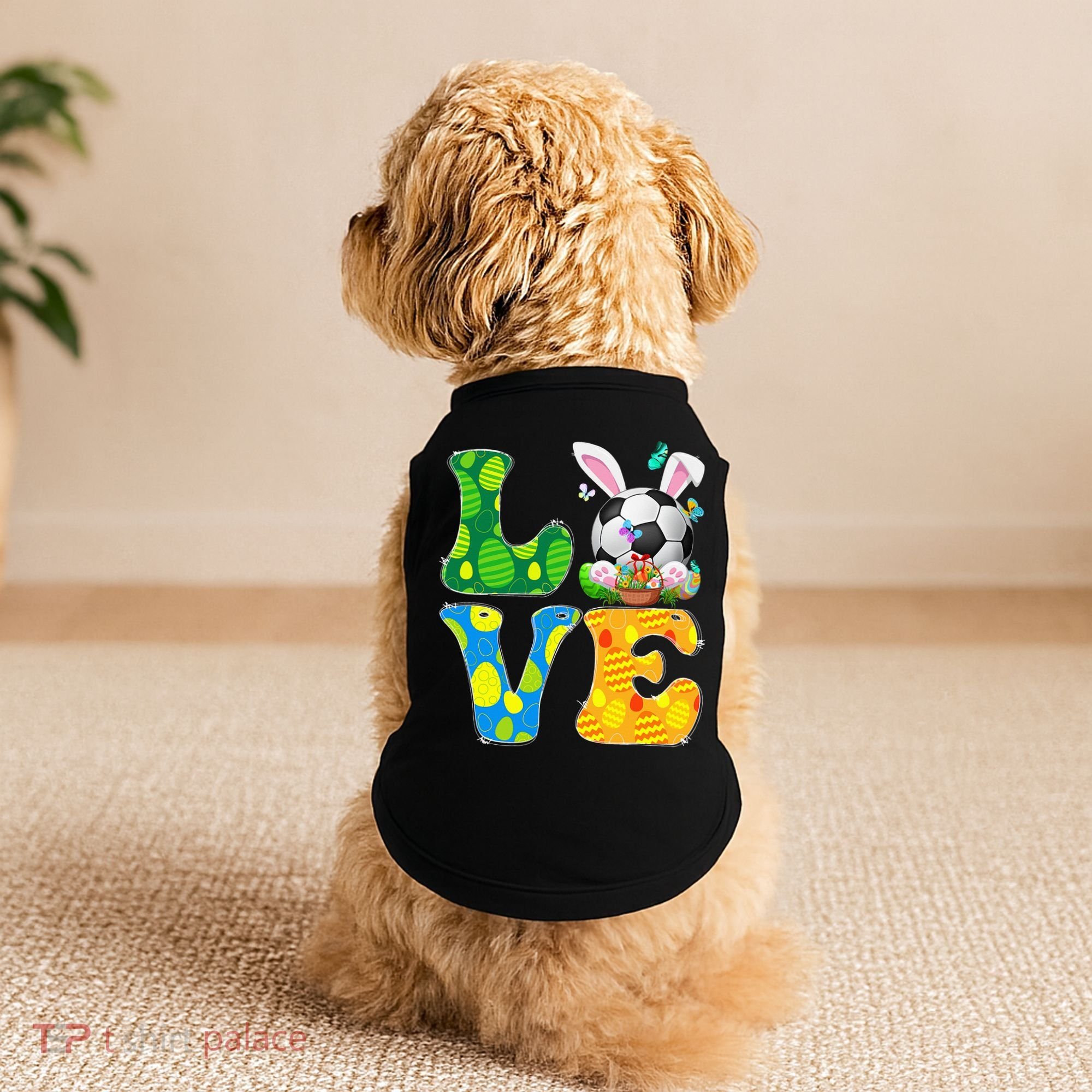 Cute Love Soccer Ball With Bunny Ears Easter Day Doggie Tank