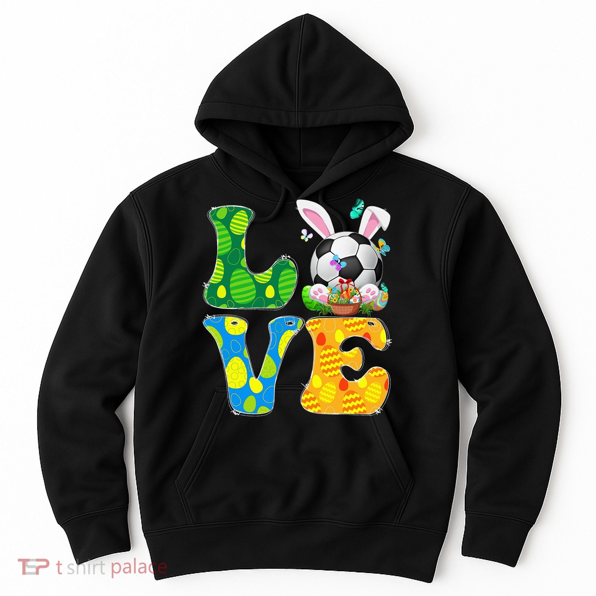 Cute Love Soccer Ball With Bunny Ears Easter Day Hoodie