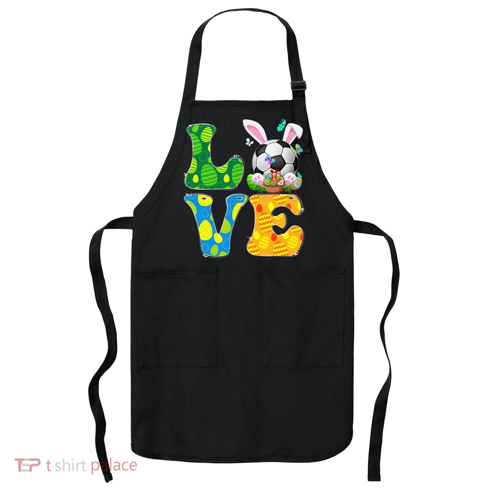 Cute Love Soccer Ball With Bunny Ears Easter Day Apron