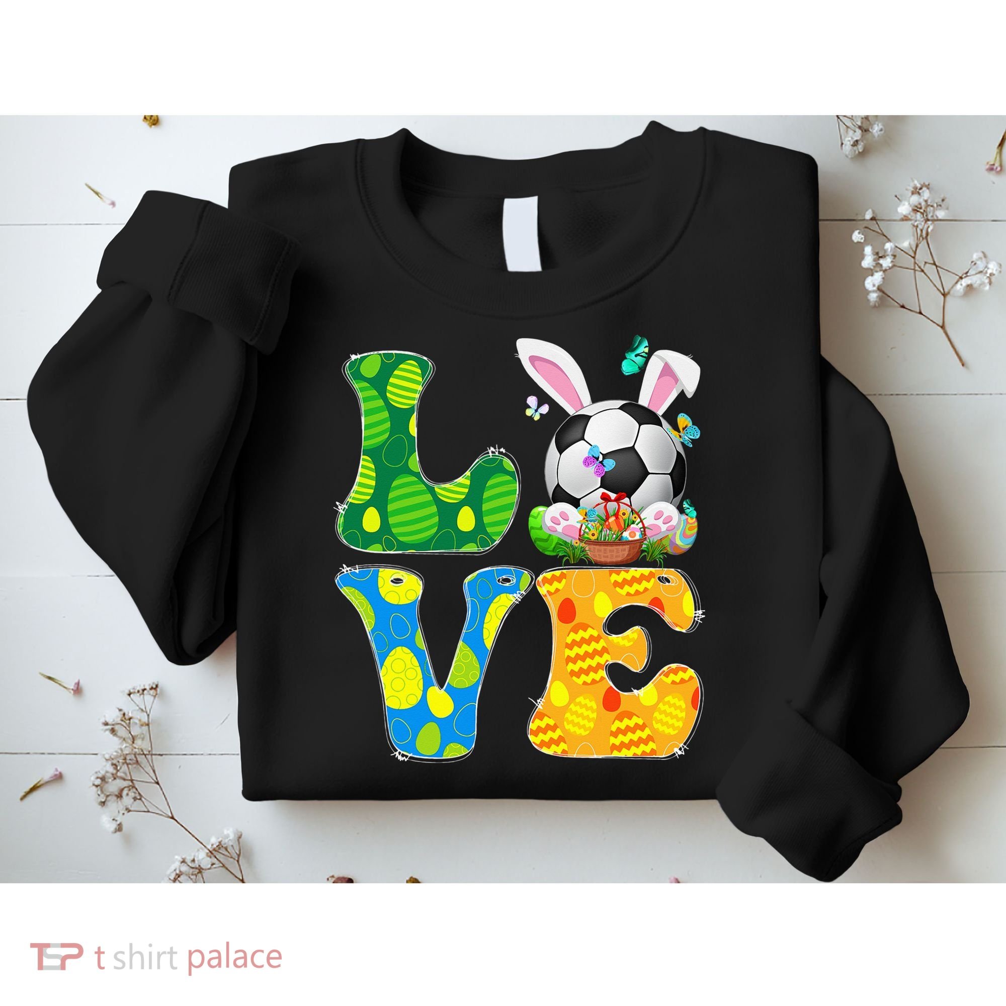Cute Love Soccer Ball With Bunny Ears Easter Day Sweatshirt