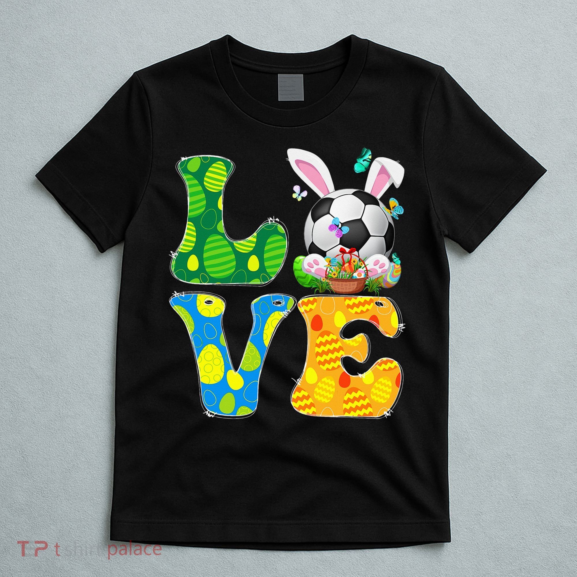 Cute Love Soccer Ball With Bunny Ears Easter Day T-Shirt