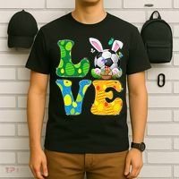 Cute Love Soccer Ball With Bunny Ears Easter Day T-Shirt thumb 6
