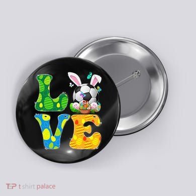 Cute Love Soccer Ball With Bunny Ears Easter Day Button
