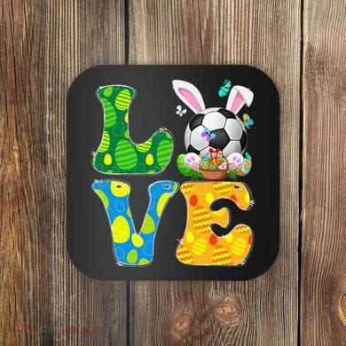 Cute Love Soccer Ball With Bunny Ears Easter Day Coaster