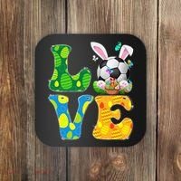 Cute Love Soccer Ball With Bunny Ears Easter Day Coaster thumb 0