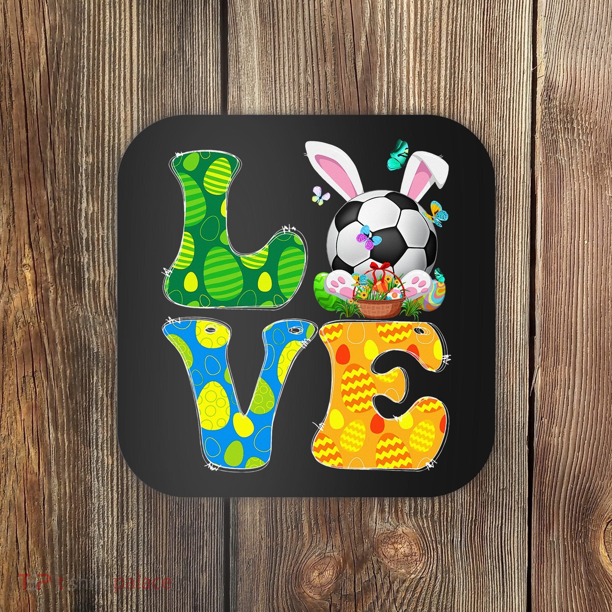 Cute Love Soccer Ball With Bunny Ears Easter Day Coaster