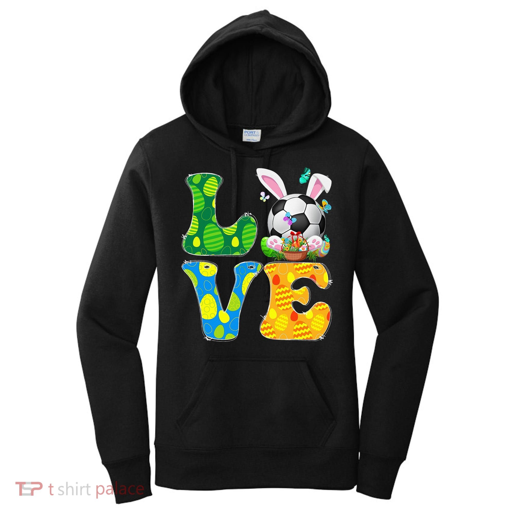 Cute Love Soccer Ball With Bunny Ears Easter Day Women's Hoodie