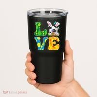 Cute Love Soccer Ball With Bunny Ears Easter Day Tumbler thumb 2