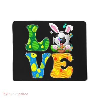 Cute Love Soccer Ball With Bunny Ears Easter Day Mousepad