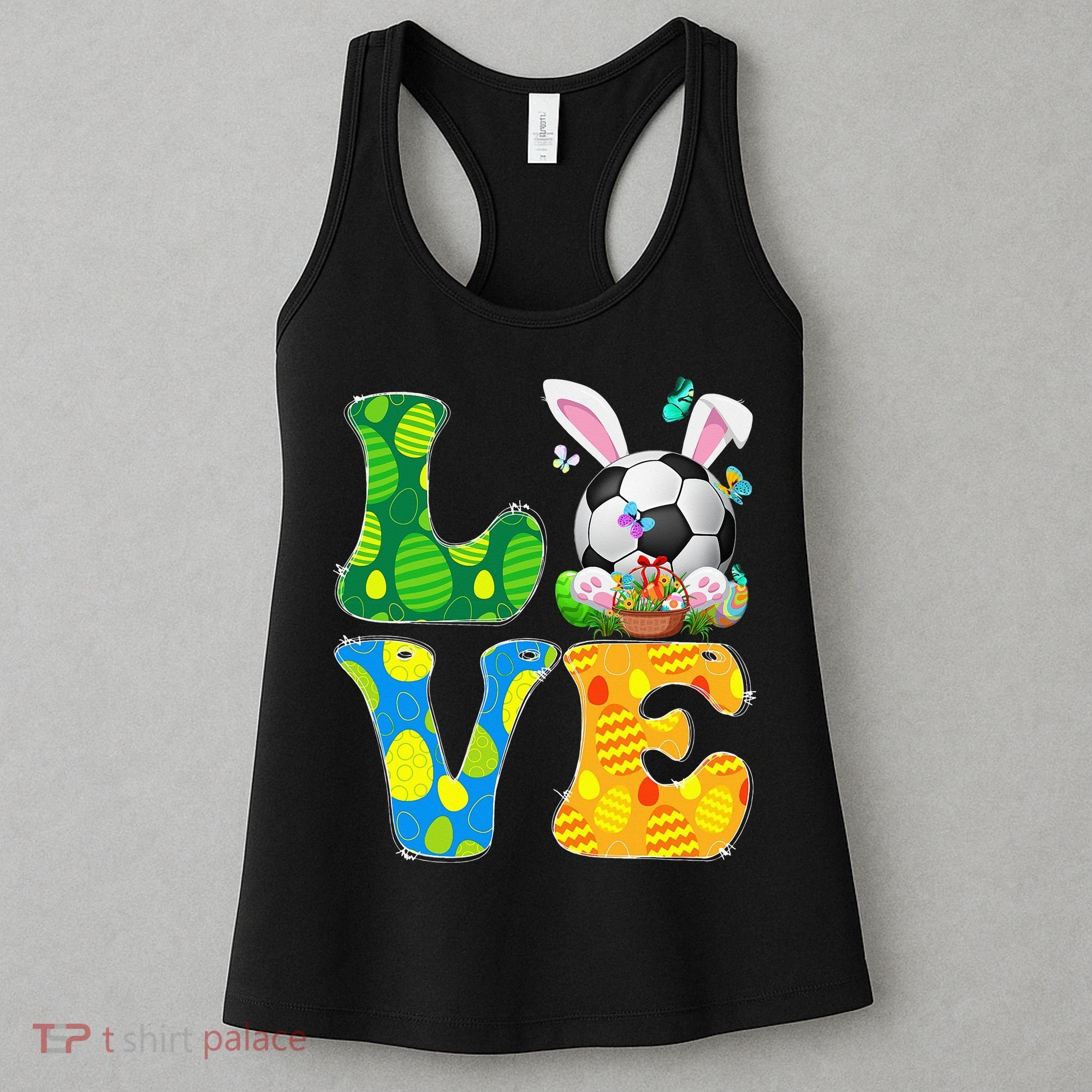Cute Love Soccer Ball With Bunny Ears Easter Day Women's Tank Top