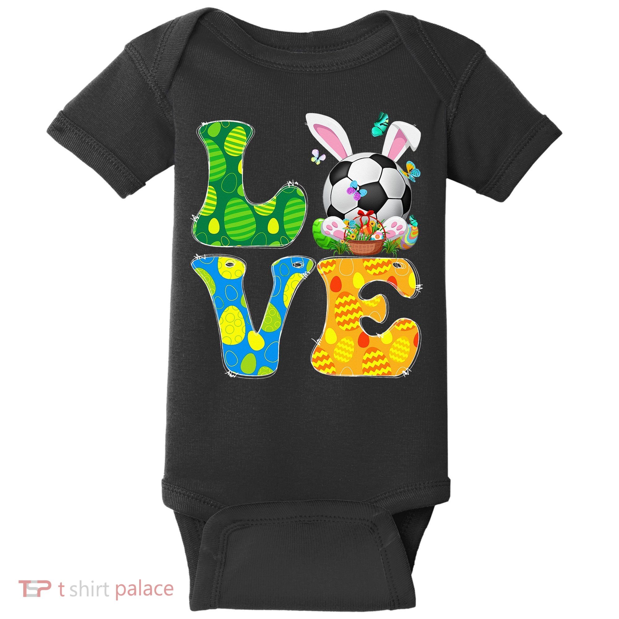 Cute Love Soccer Ball With Bunny Ears Easter Day Baby Bodysuit