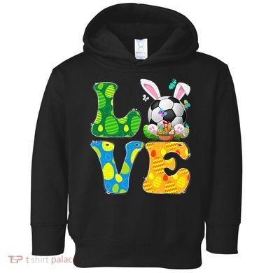 Cute Love Soccer Ball With Bunny Ears Easter Day Toddler Hoodie