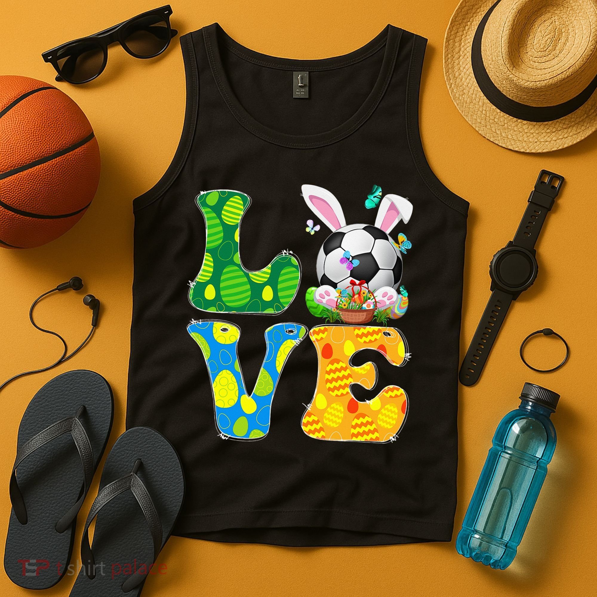 Cute Love Soccer Ball With Bunny Ears Easter Day Tank Top