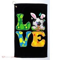 Cute Love Soccer Ball With Bunny Ears Easter Day Golf Towel thumb 0