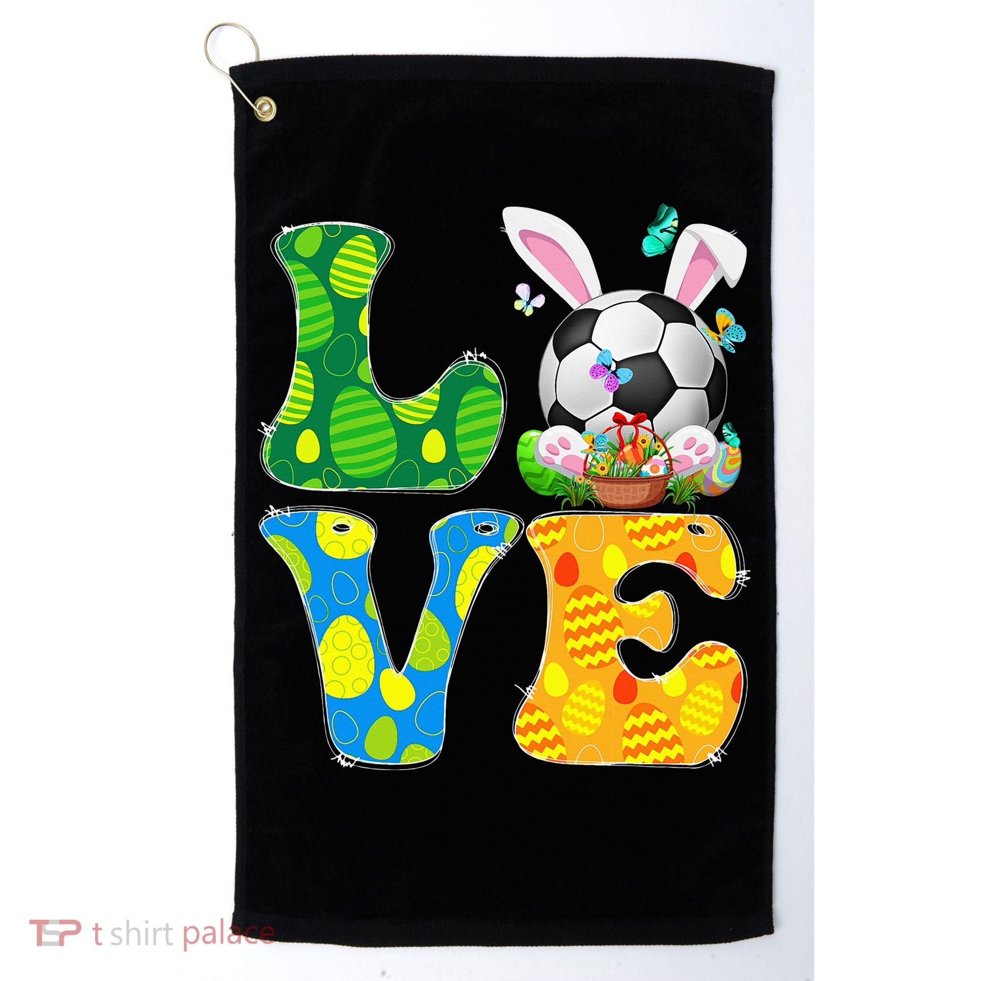 Cute Love Soccer Ball With Bunny Ears Easter Day Golf Towel
