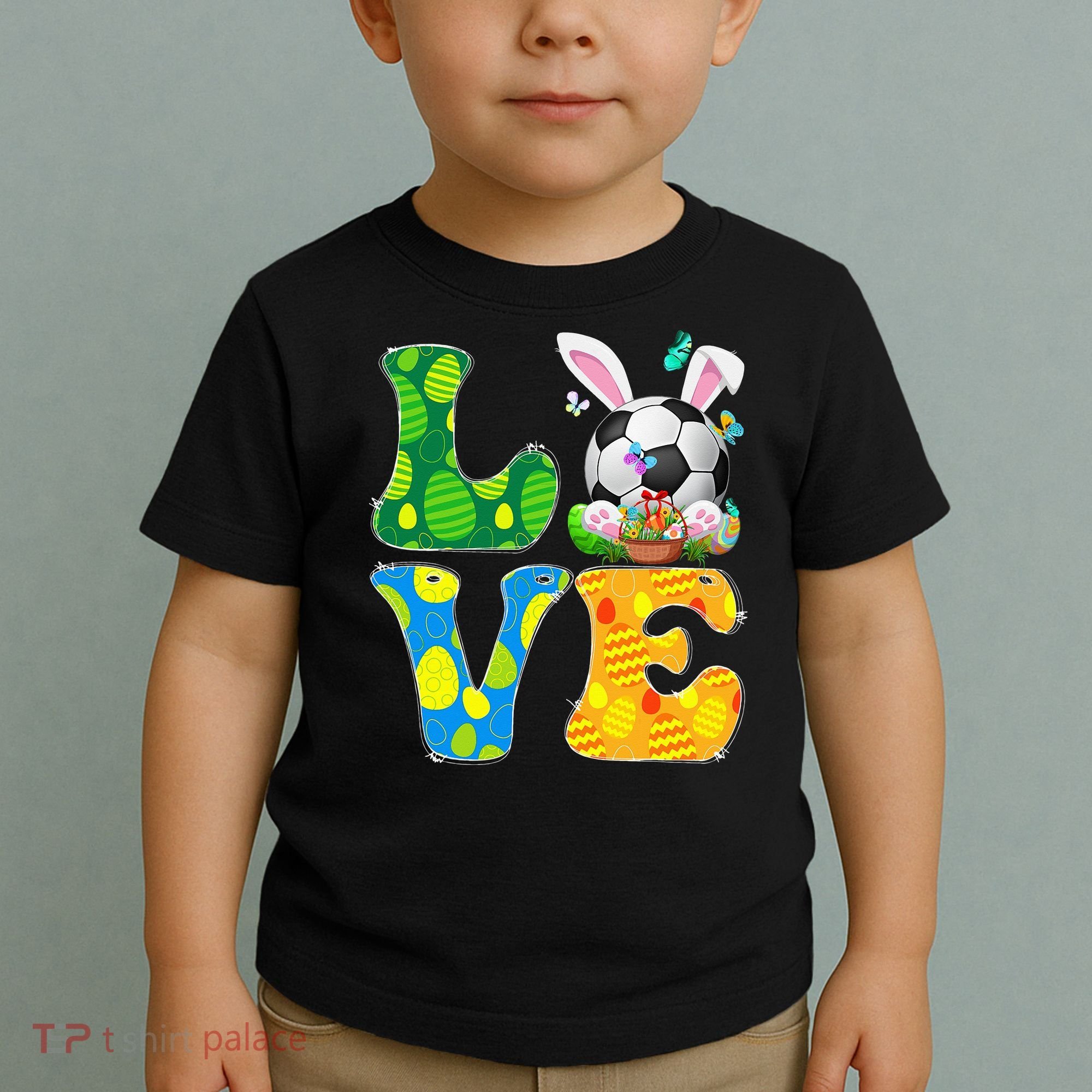 Cute Love Soccer Ball With Bunny Ears Easter Day Toddler T-Shirt