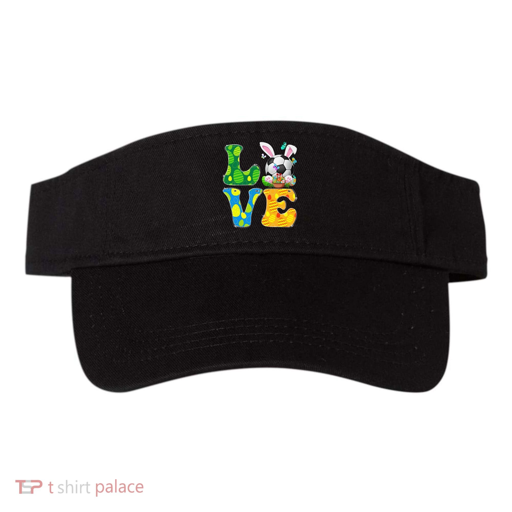 Cute Love Soccer Ball With Bunny Ears Easter Day Visor